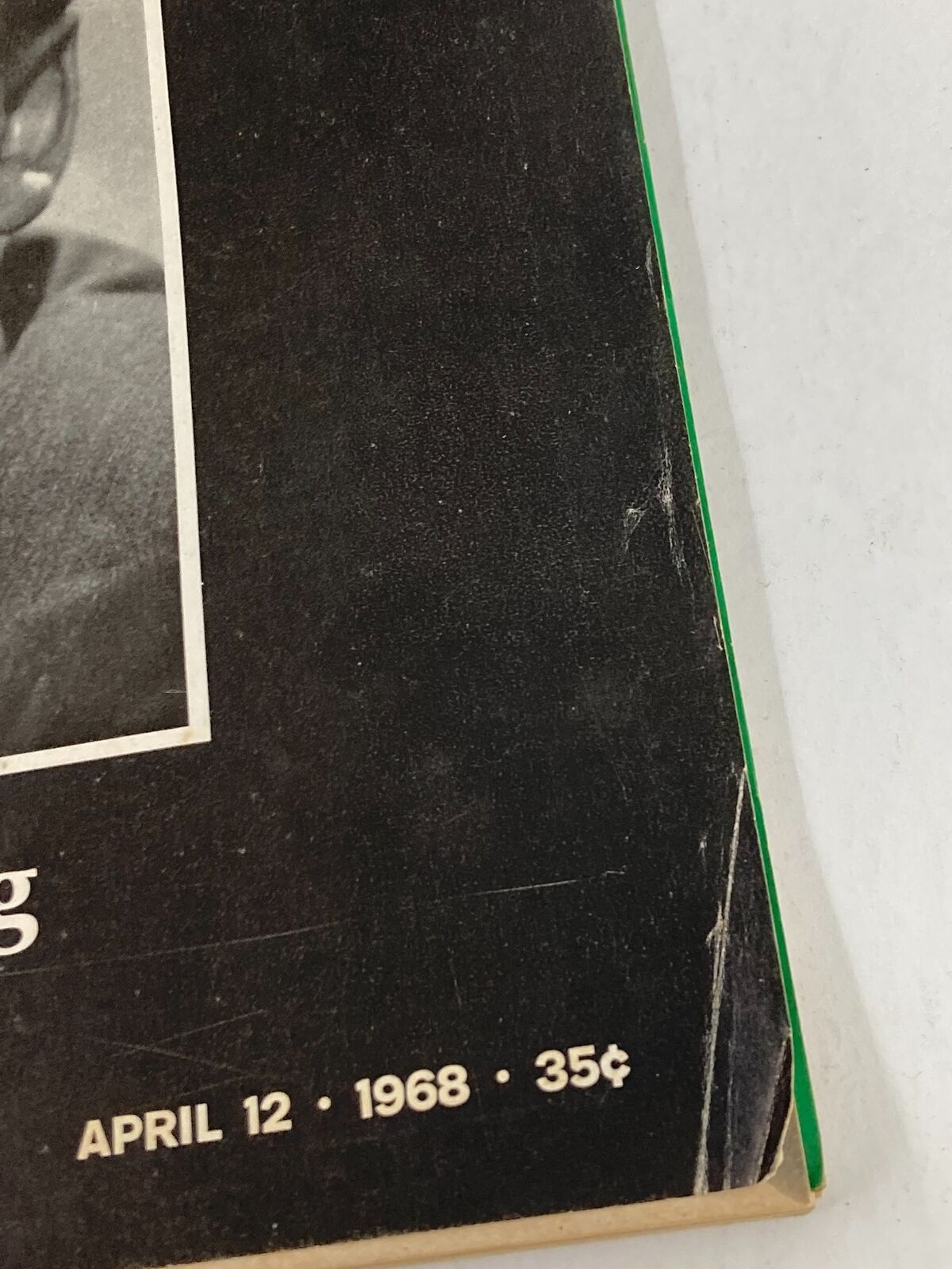 Bottom corner of VTG Life Magazine April 12 1968 displaying the date and price, indicating its historical value.