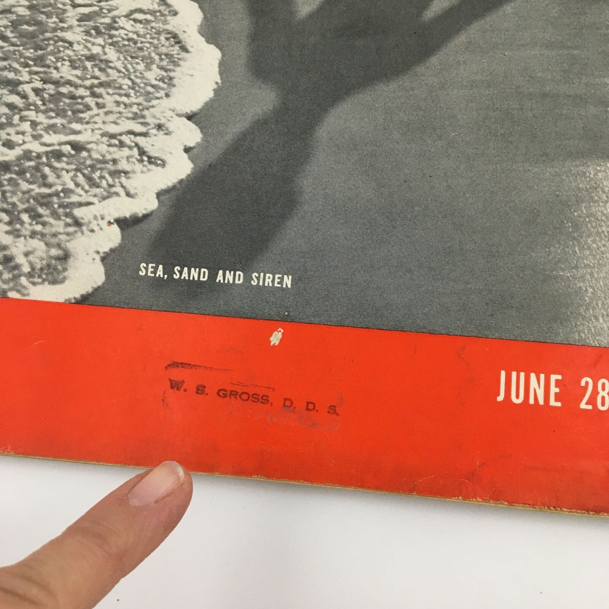 Close-up of VTG Life Magazine June 28 1937 cover, highlighting the 'W. S. Gross, D.D.S.' imprint and vintage branding.