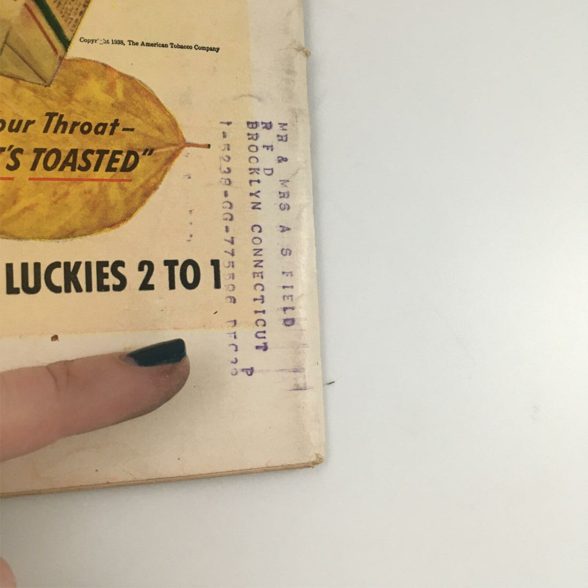 Address label on the back cover of VTG Life Magazine February 6, 1939 showing previous ownership details.