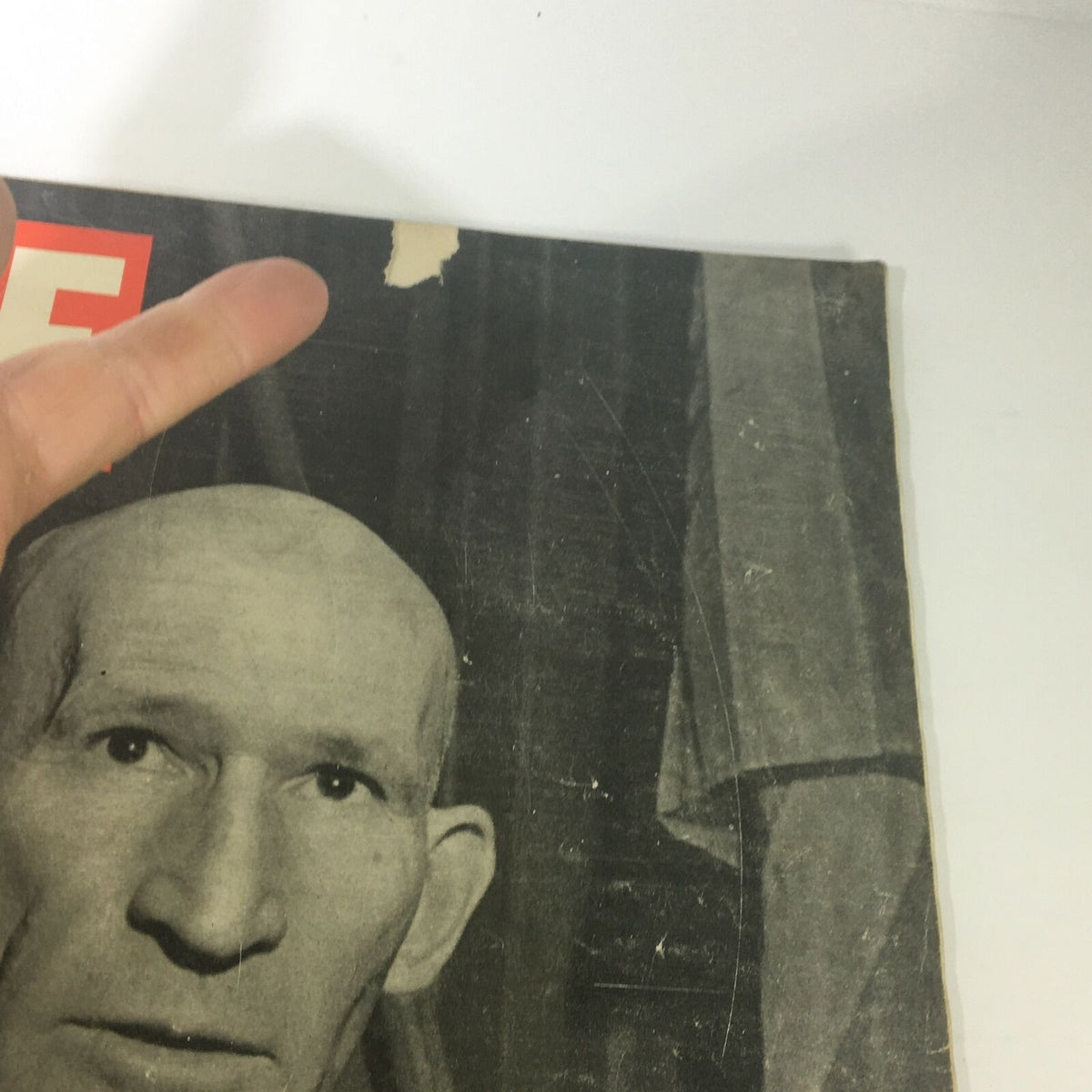 Close-up of the cover of VTG Life Magazine March 12 1945 with visible wear, including minor rips, featuring General William Hood Simpson.