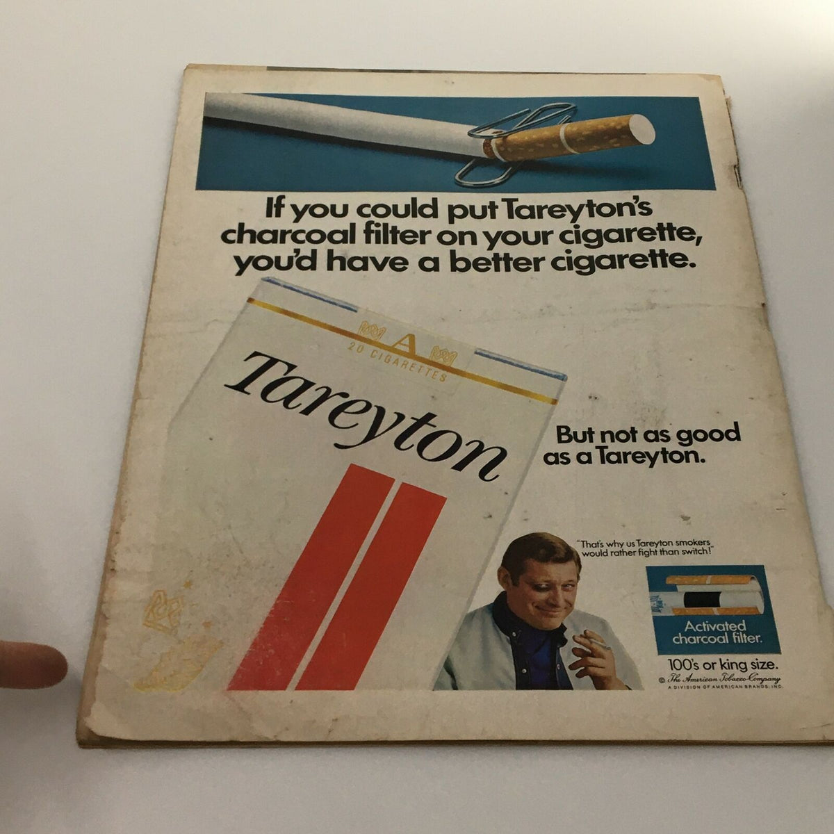 Back cover of VTG Life Magazine from August 8, 1969, displaying an advertisement for Tareyton cigarettes, providing context about the magazine's vintage quality.