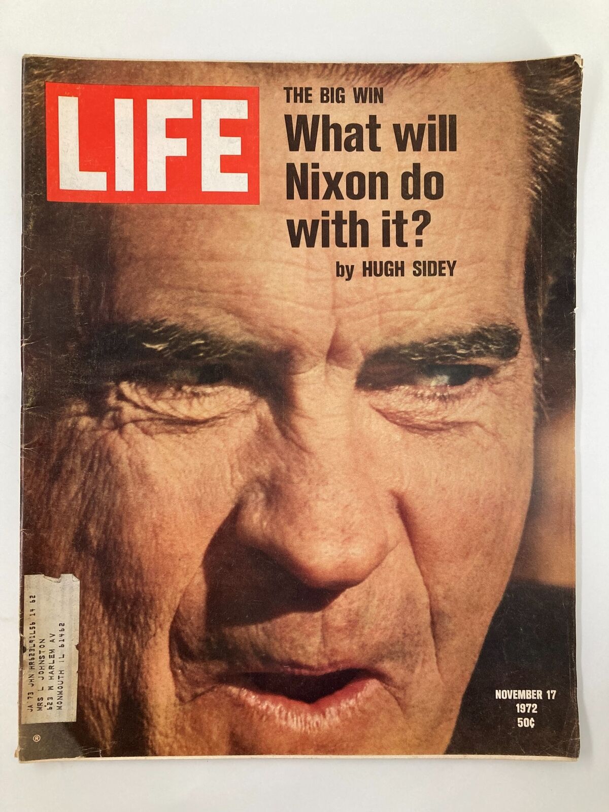 Cover of VTG Life Magazine from November 17, 1972, featuring the bold title 'What will Nixon do with it?' and a close-up image of Richard Nixon's face, reflecting the political climate of the time.