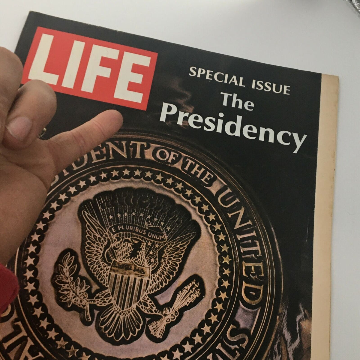 Close-up view of the VTG Life Magazine July 5 1968 Special Issue The Presidency cover highlighting the presidential seal and hand gesture.