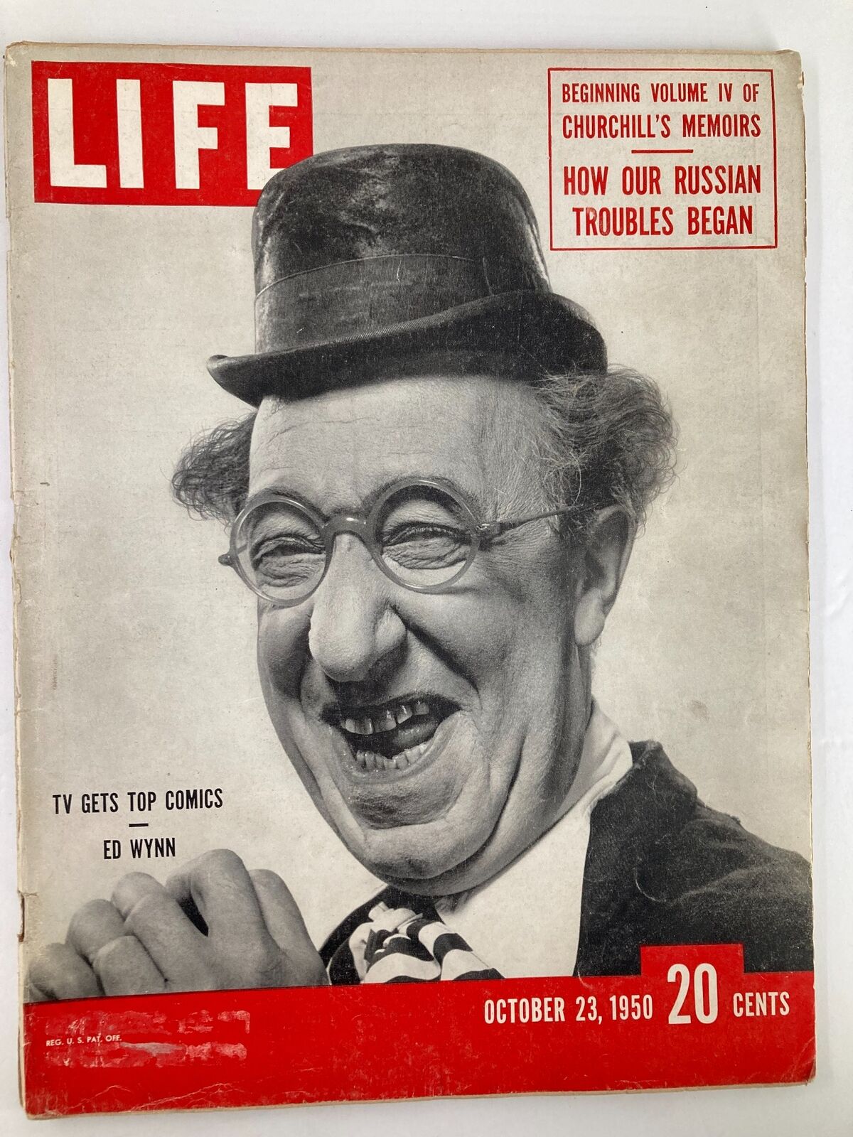 Cover of VTG Life Magazine October 23, 1950 featuring Ed Wynn with the headline 'TV Gets Top Comics'.