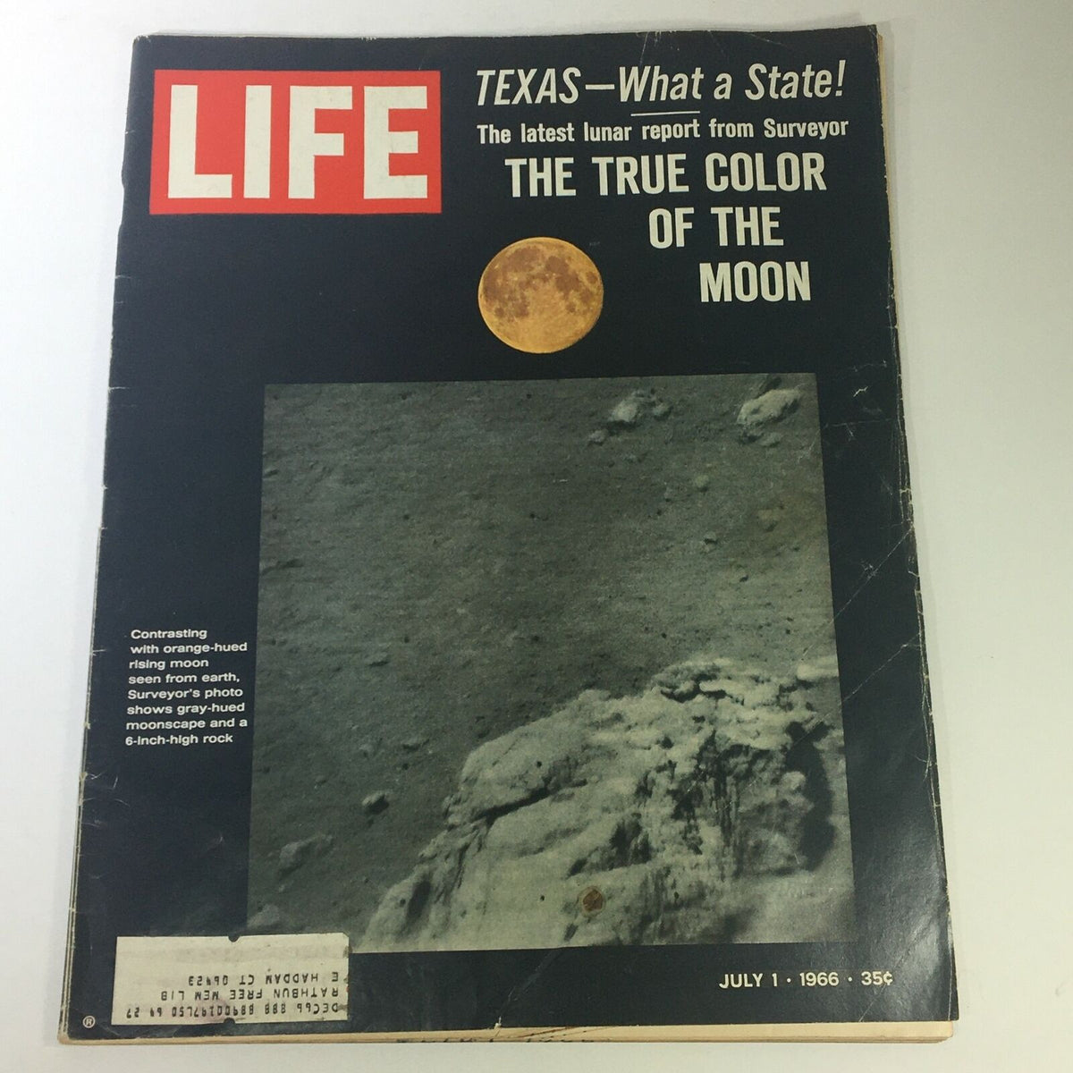 Cover of VTG Life Magazine from July 1, 1966 featuring the title 'The True Color of the Moon' and a captivating lunar image.