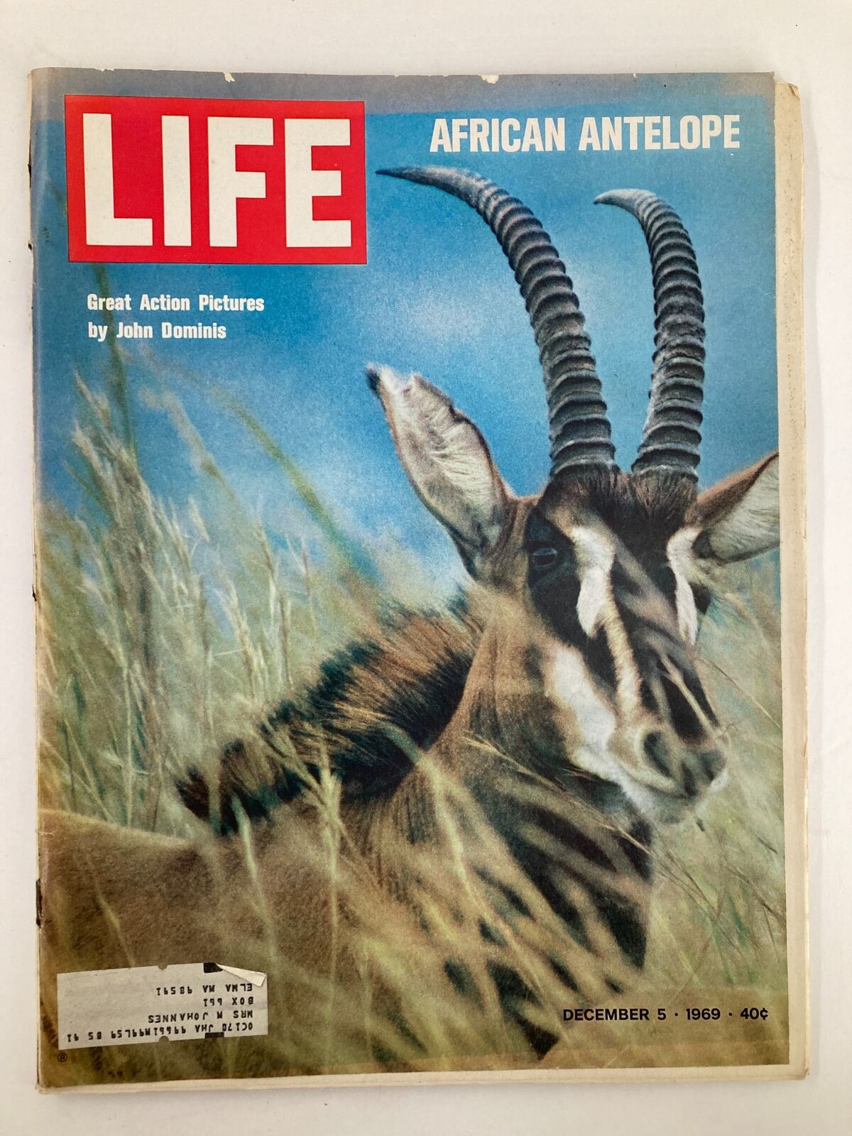 Cover of VTG Life Magazine December 5, 1969, featuring African antelope with stunning photography by John Dominis, showcasing the beauty of wildlife.