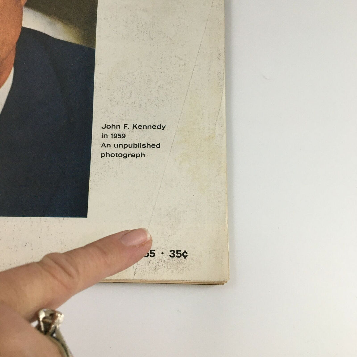 VTG Life Magazine July 16 1965 showing a detail of John F. Kennedy in 1959 along with publication information, indicating the value of 35 cents.