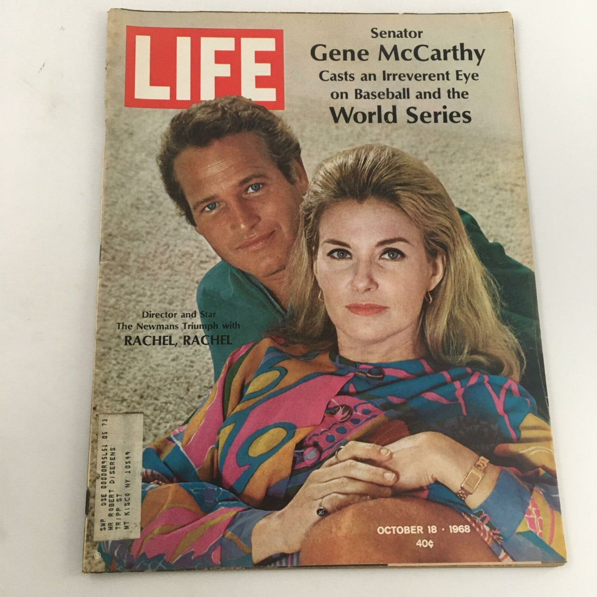 VTG Life Magazine October 18, 1968 cover featuring Paul Newman and Joanne Woodward, alongside Senator Gene McCarthy discussing politics and culture of the era.