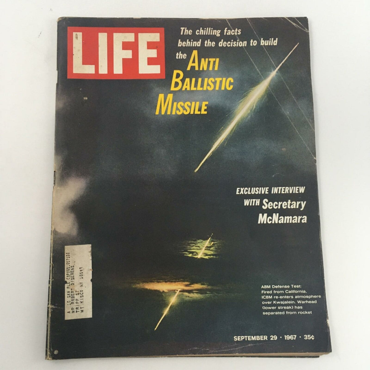 Cover of the vintage Life Magazine dated September 29, 1967 featuring the headline on Anti Ballistic Missile, including an exclusive interview with Secretary McNamara.