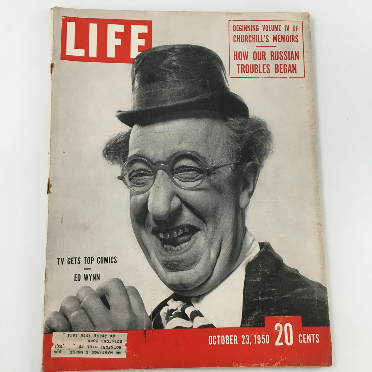 VTG Life Magazine Cover from October 23, 1950 featuring Ed Wynn, emphasizing the theme 'TV Gets Top Comics', showcasing the entertainment landscape of the era.