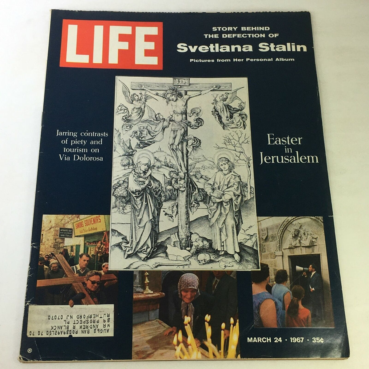 Cover of VTG Life Magazine from March 24, 1967, featuring the story behind the defection of Svetlana Stalin, with images and text detailing historical events and cultural insights.