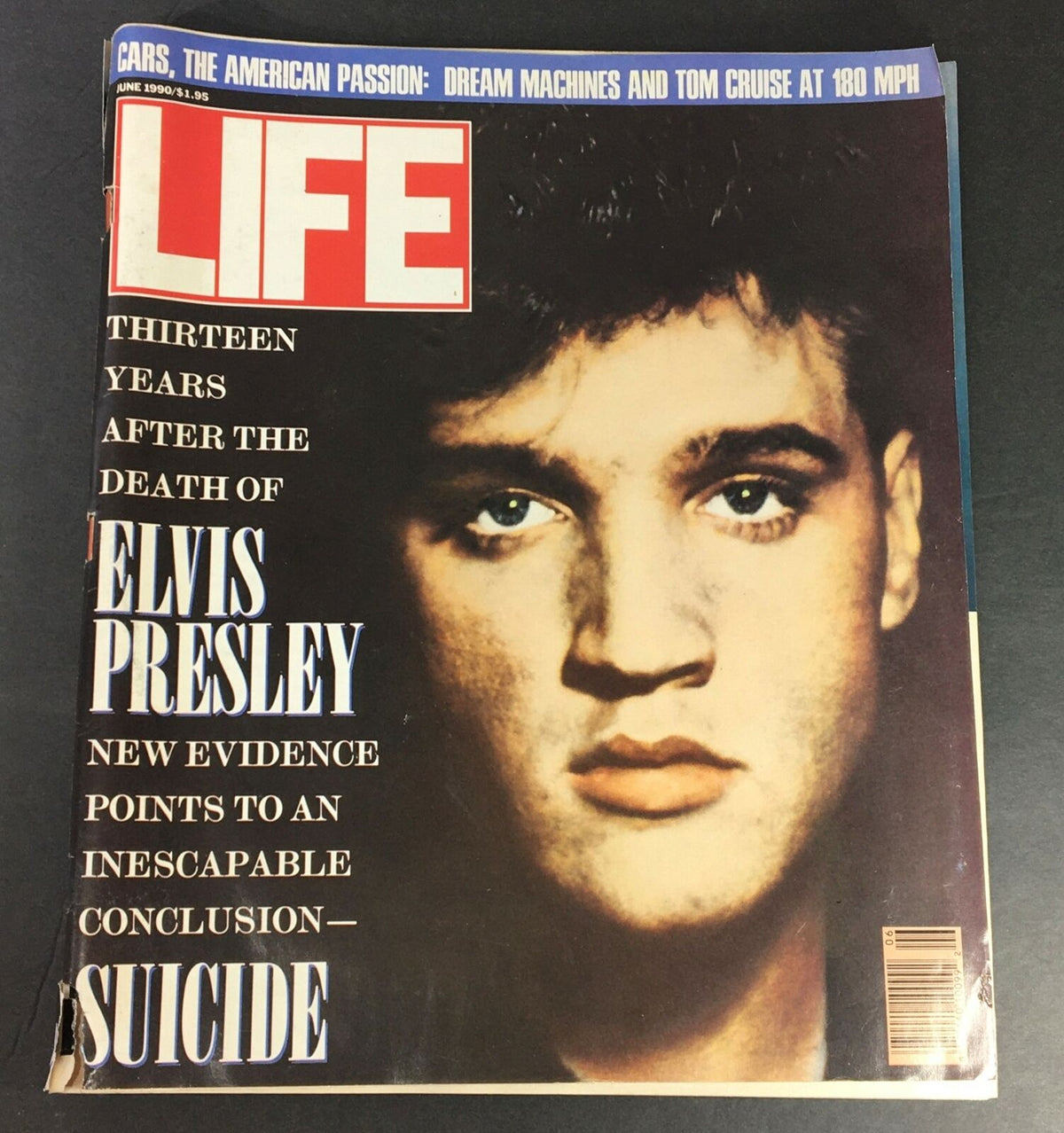 Cover of Life Magazine June 1990 featuring an article titled 'Thirteen Years After the Death of Elvis Presley' discussing new evidence surrounding his demise, with a compelling image of Elvis's face.