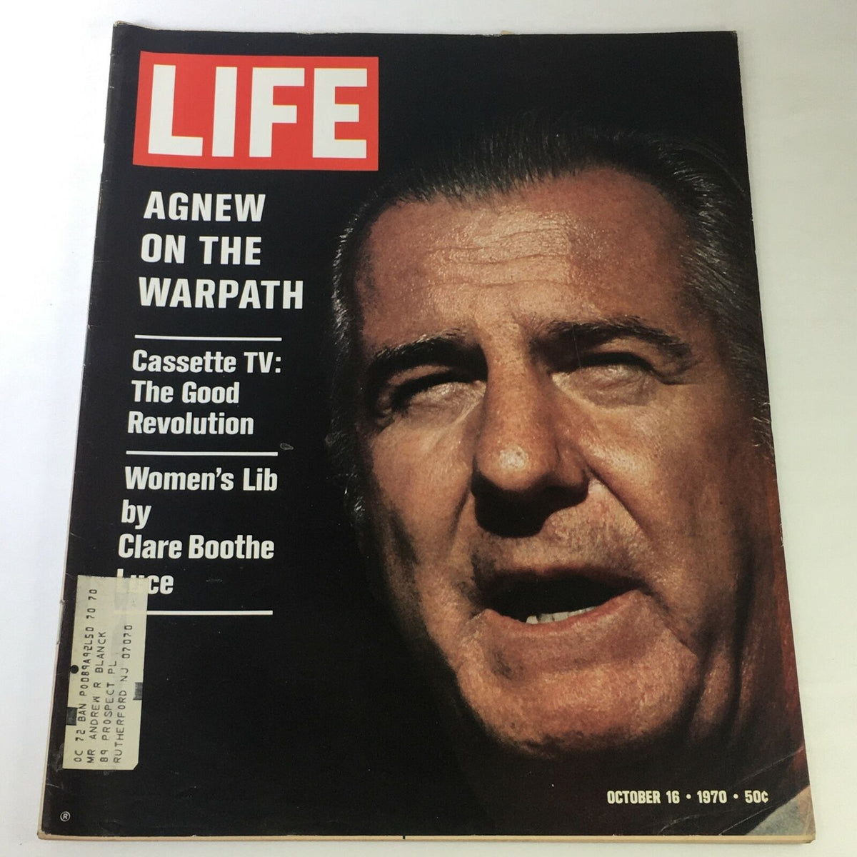 Cover of the VTG Life Magazine from October 16, 1970, featuring Spiro Agnew on the Warpath, alongside articles on Cassette TV and Women's Liberation.