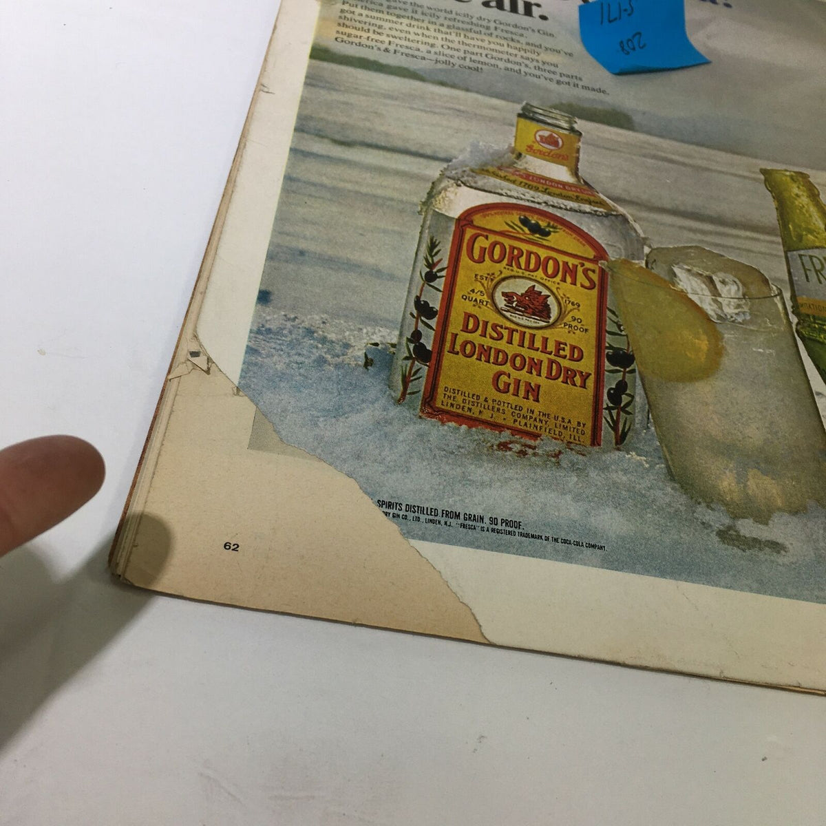 Back cover of the Vintage Life Magazine August 1 1969, displaying an advertisement for Gordon's Distilled London Dry Gin, showing signs of wear.