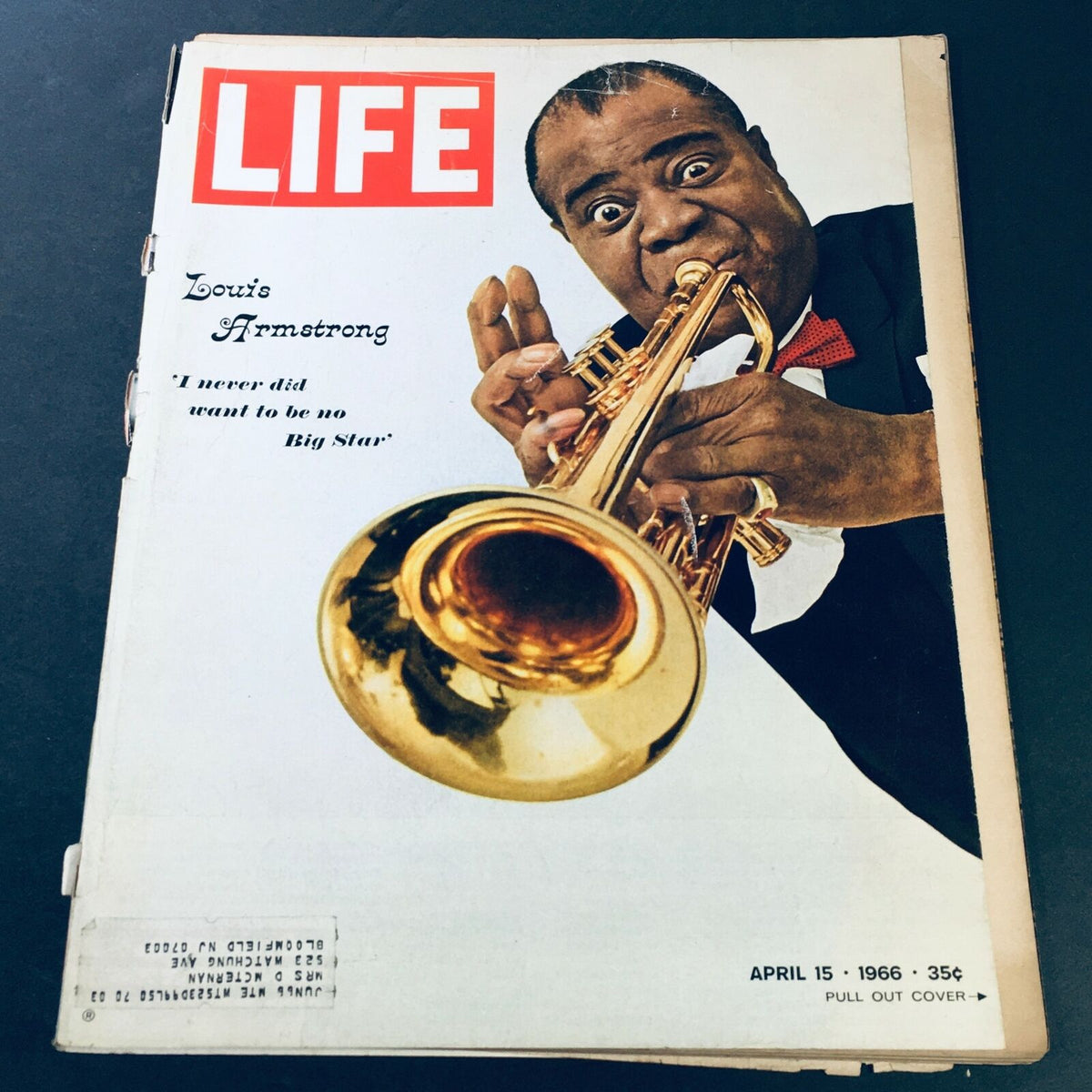 VTG Life Magazine April 15 1966 featuring Louis Armstrong on the cover, highlighting his iconic image and quote.
