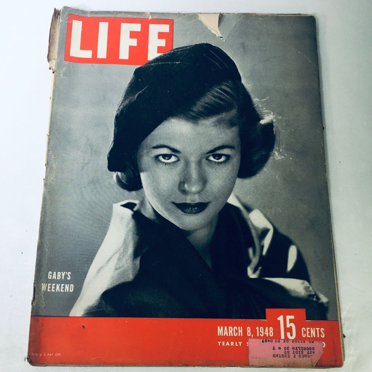 Cover of VTG Life Magazine March 8 1948 featuring a portrait of a woman in hat, highlighting Gaby Bouche's Weekend.