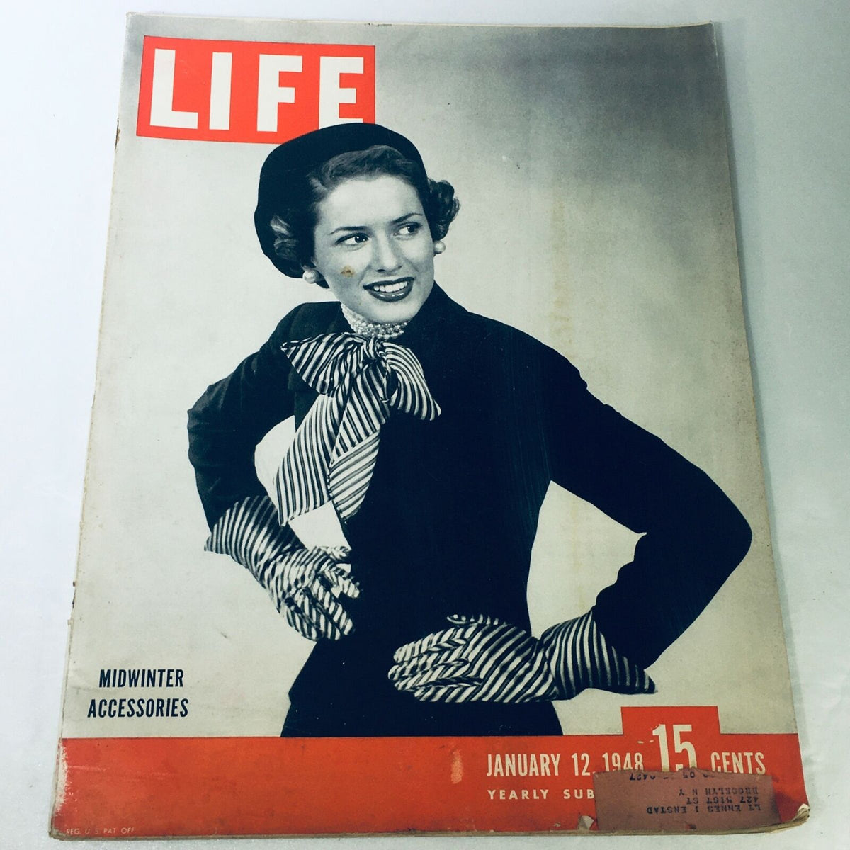 Cover of VTG Life Magazine January 12 1948 featuring a woman in stylish winter accessories and a prominent Life logo.