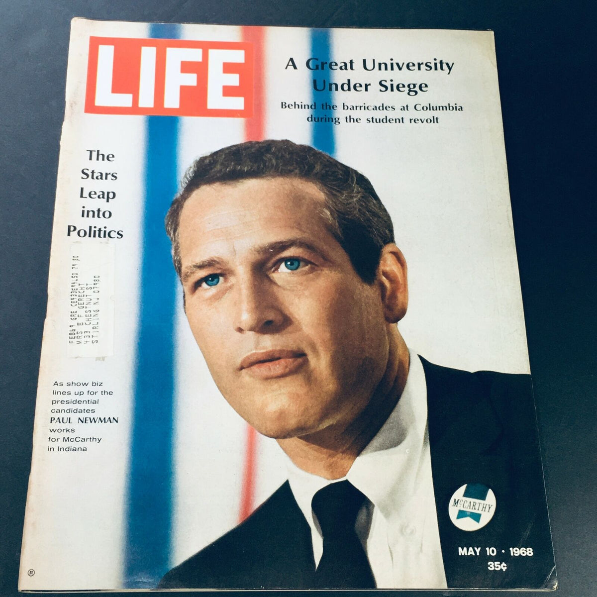 Cover of VTG Life Magazine May 10 1968 featuring presidential candidate Paul Newman with bold title 'LIFE', a photo of Newman, and text 'The Stars Leap into Politics'.