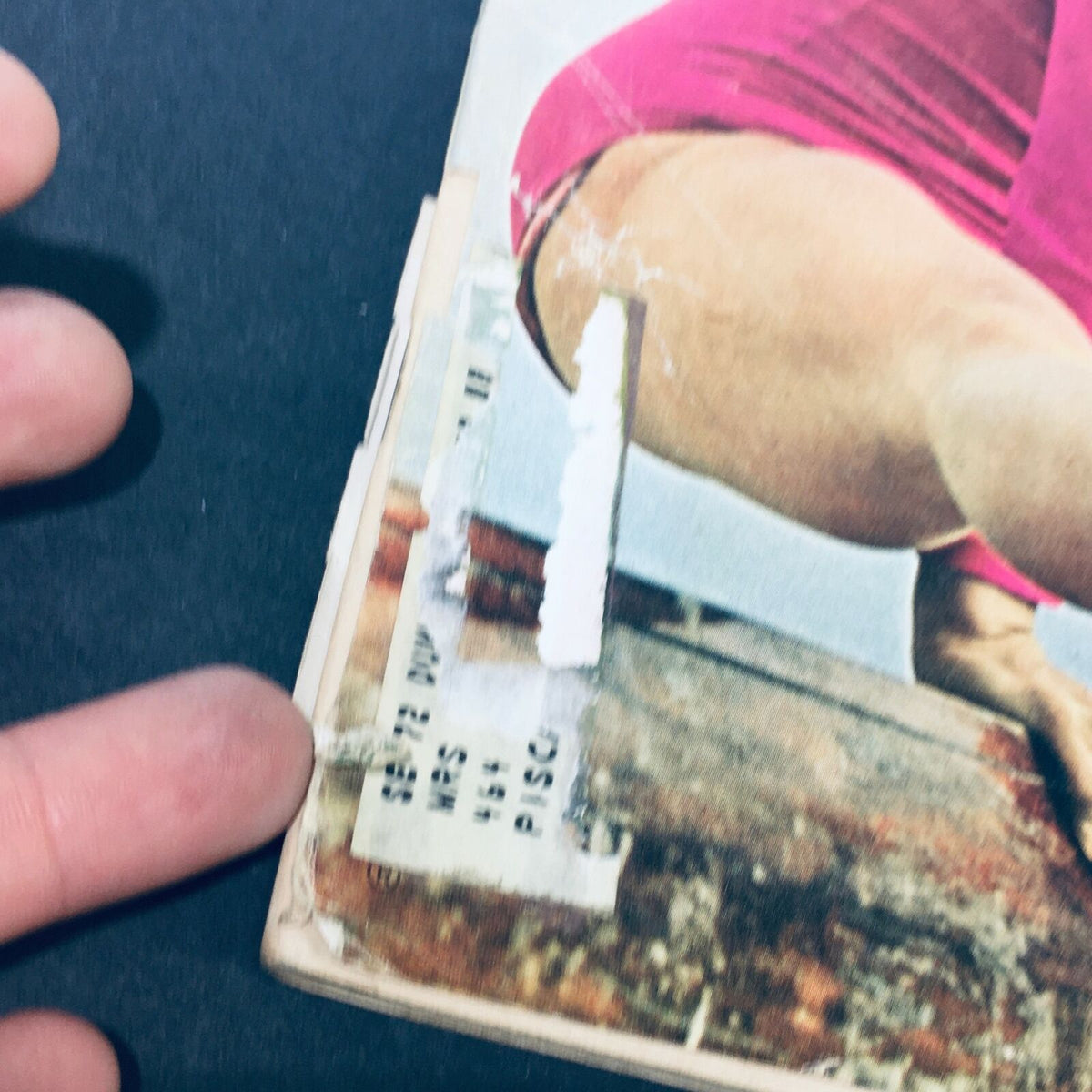 Close-up view of the spine of the VTG Life Magazine May 5, 1972, showing wear and a sticker, with Cathy Rigby prominently featured on the cover.