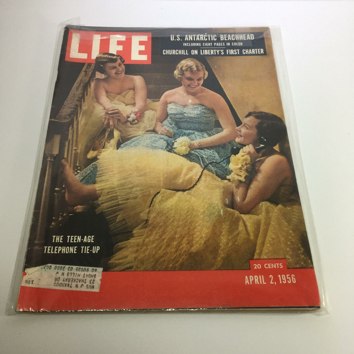 Life Magazine April 2, 1956, cover featuring Winston Churchill on Liberty's First Charter with three women in colorful dresses, showcasing 1950s fashion and culture.
