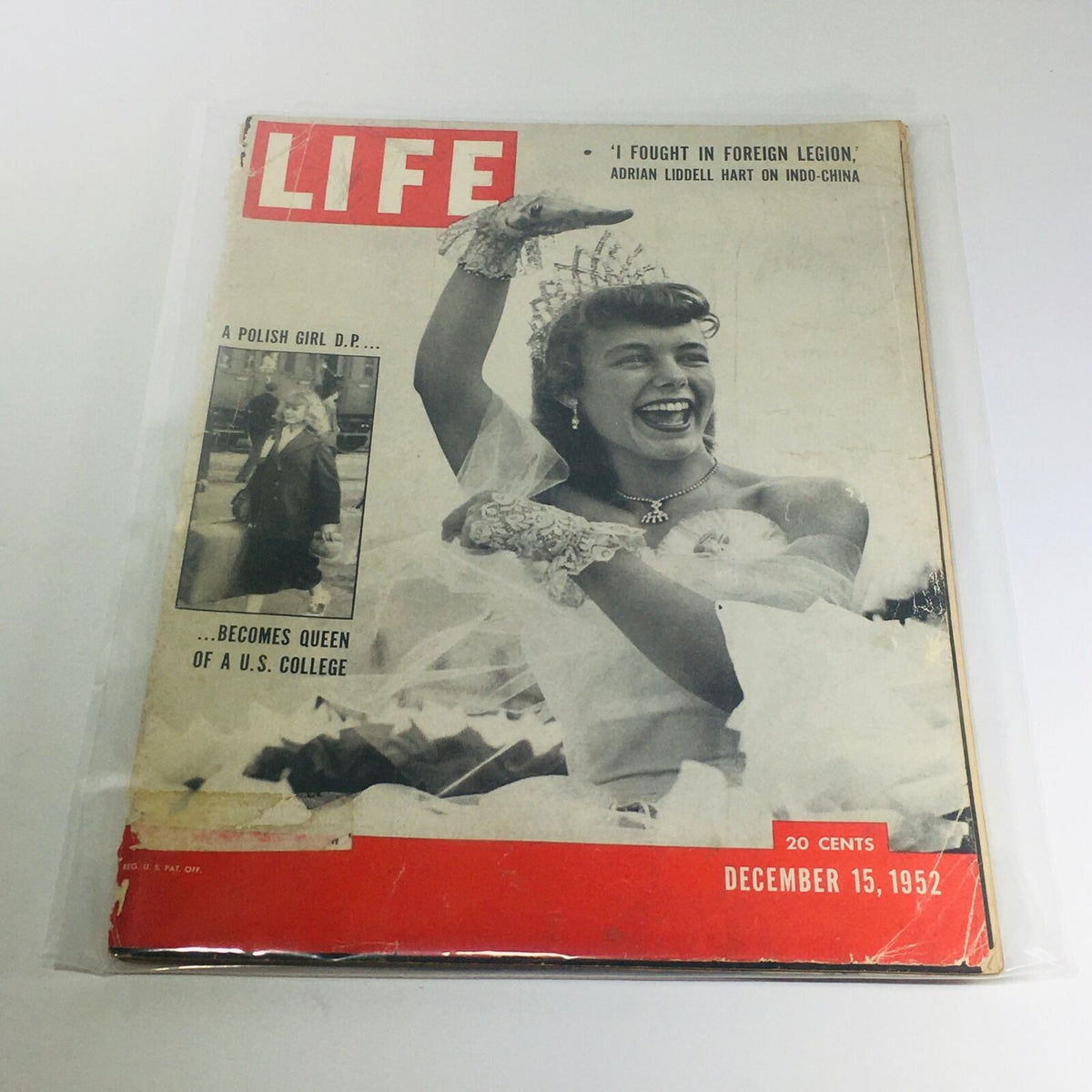 Vintage Life Magazine cover from December 15, 1952, featuring a Polish girl who became the College Queen, showcasing historical post-war American culture. This collectible magazine includes captivating visuals and stories.