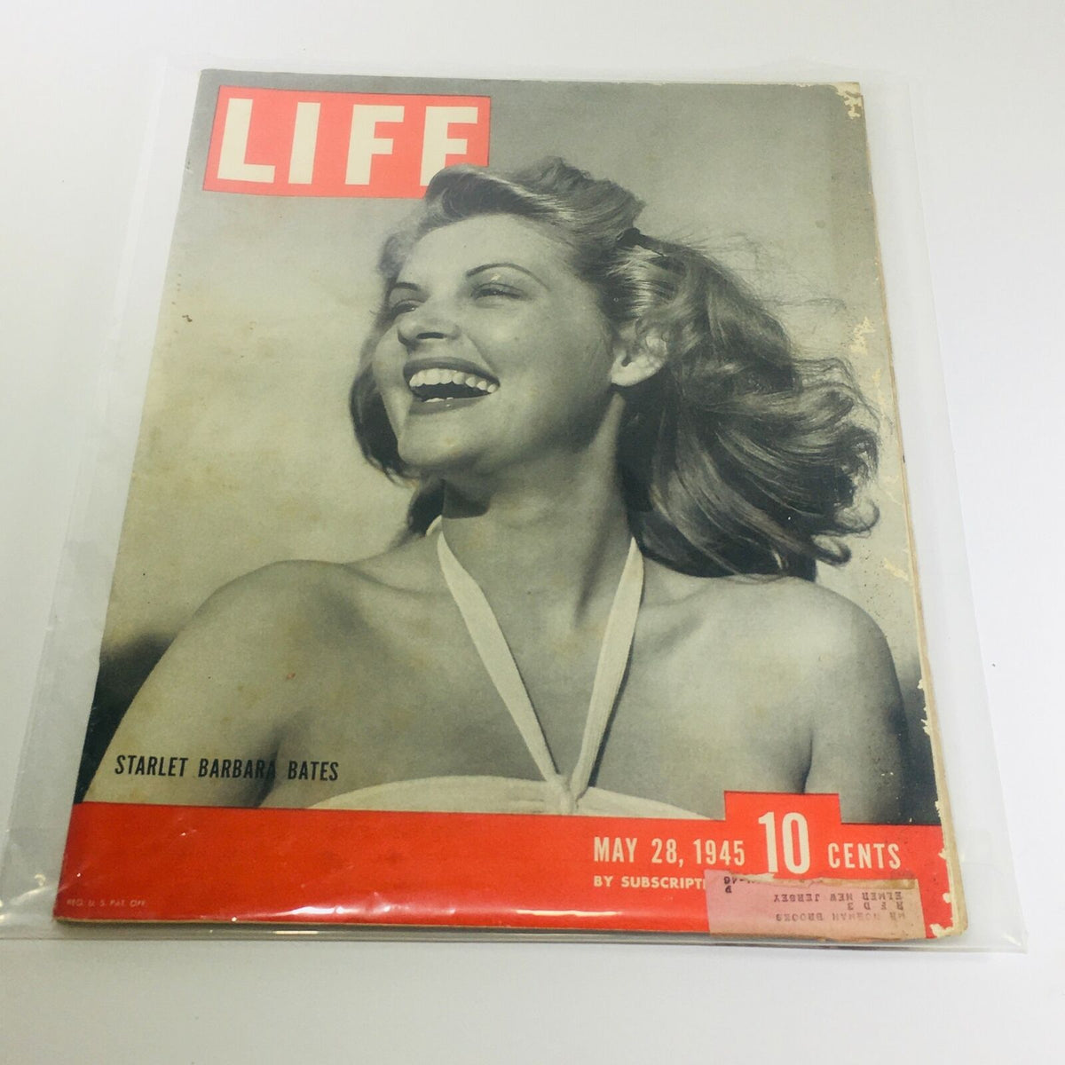Cover of VTG Life Magazine dated May 28, 1945, featuring starlet Barbara Bates smiling, with the publication's logo prominently displayed.