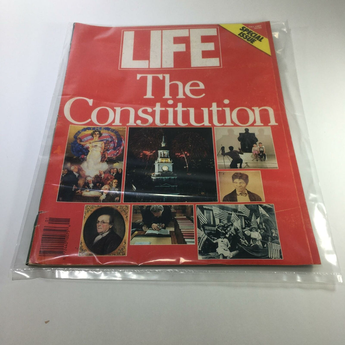 Cover of Life Magazine: Fall 1987 - Special Issue: The Constitution featuring iconic historical images and events related to the U.S. Constitution, preserved in protective plastic.