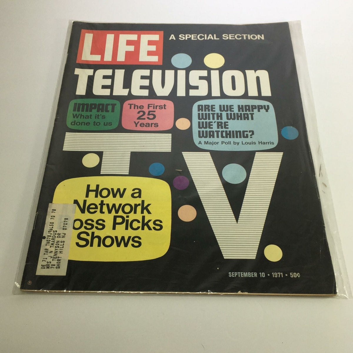 Life Magazine September 10, 1971 cover featuring a special section on TELEVISION, showcasing colorful graphics and headlines about impact on society, network selection, and viewer satisfaction.
