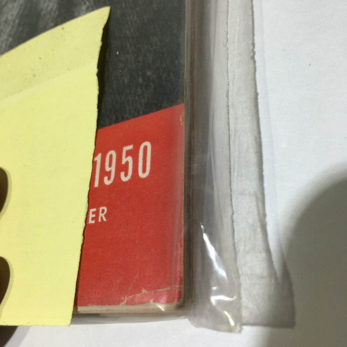 Side view of the VTG Life Magazine November 27 1950, emphasizing the date and the protective plastic wrap.