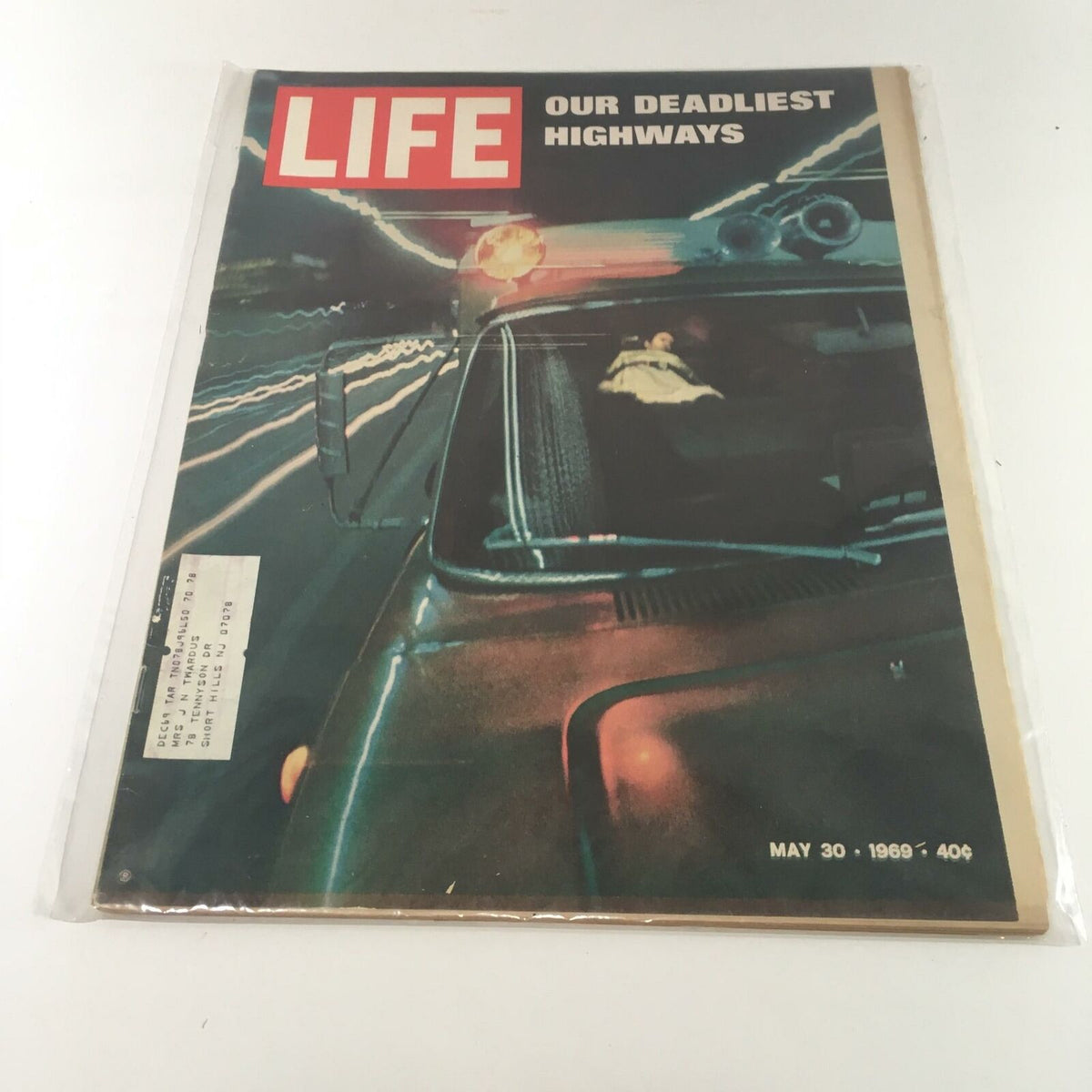 Cover of VTG Life Magazine dated May 30, 1969, featuring the headline 'Our Deadliest Highways' with a striking image of a car and dynamic light effects, capturing a moment of intrigue and adventure.