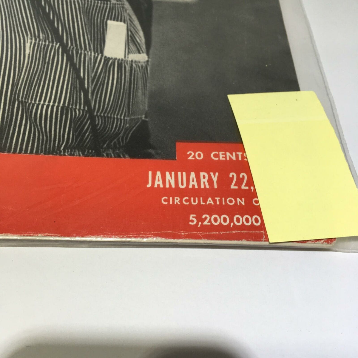 Close-up of the cover of VTG Life Magazine January 22 1951, emphasizing the date and details with a yellow label, highlighting the significance of Air Warning Supervisor Julia Walsh.