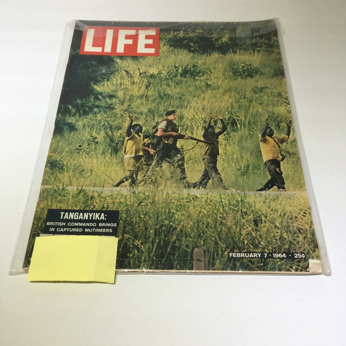 VTG Life Magazine February 7 1964 featuring British Commando in Tanganyika, showcasing captured mutineers with lush greenery background.