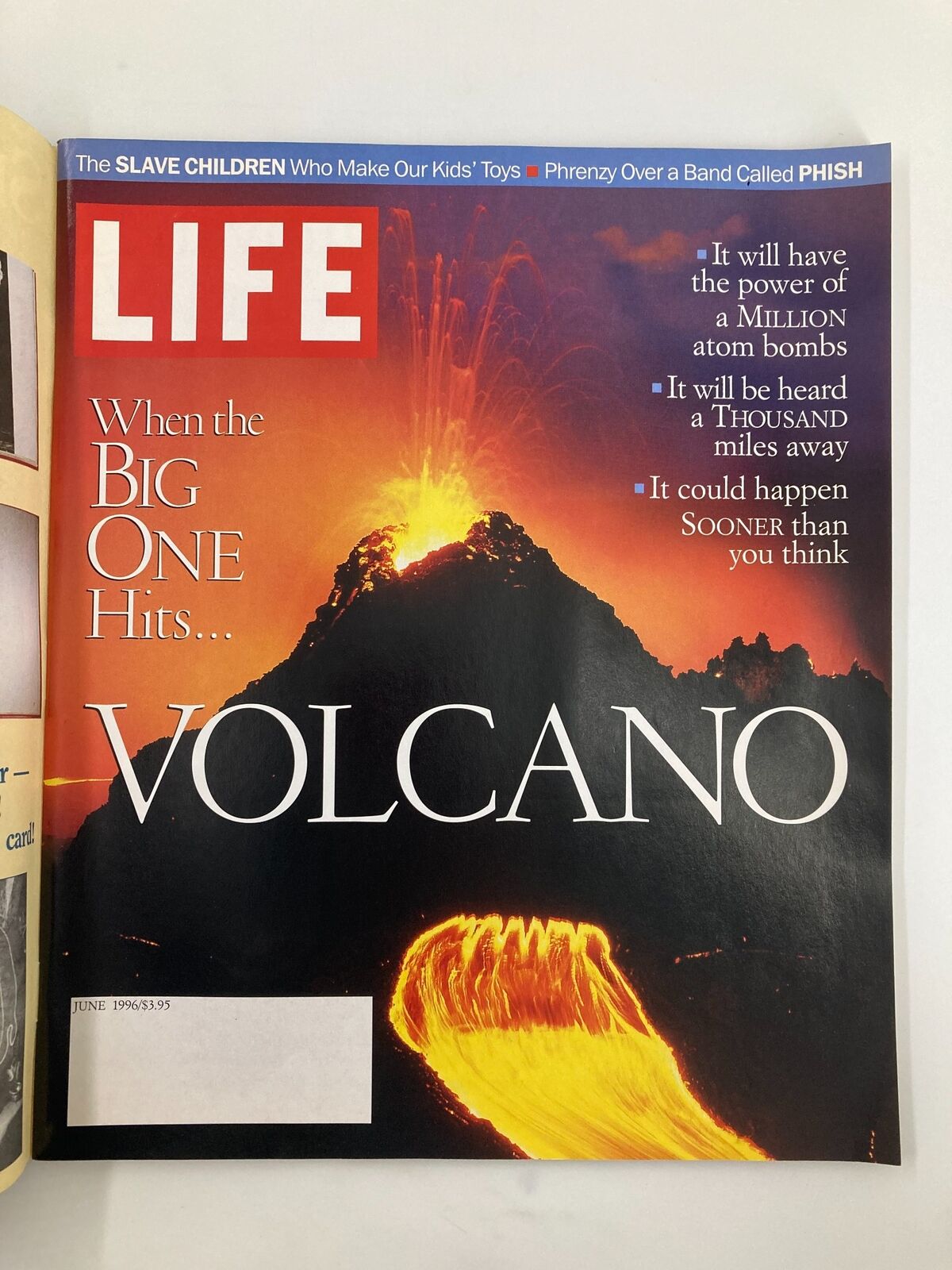 Life Magazine June 1996 cover featuring an erupting volcano, with the title 'When the Big One Hits... VOLCANO'. The magazine explores the impact of volcanic eruptions and their potential devastating effects.