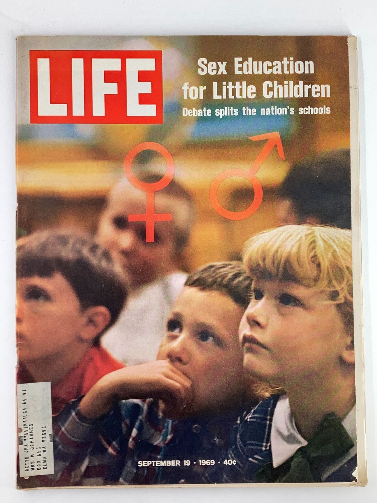 VTG Life Magazine September 19 1969 cover featuring the title 'Sex Education for Little Children' with children's faces looking up, discussed societal debates on education.