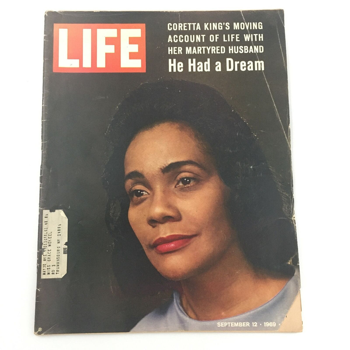 VTG Life Magazine cover from September 12, 1969, featuring Coretta Scott King, highlighting her account of life with her martyred husband, Martin Luther King Jr.