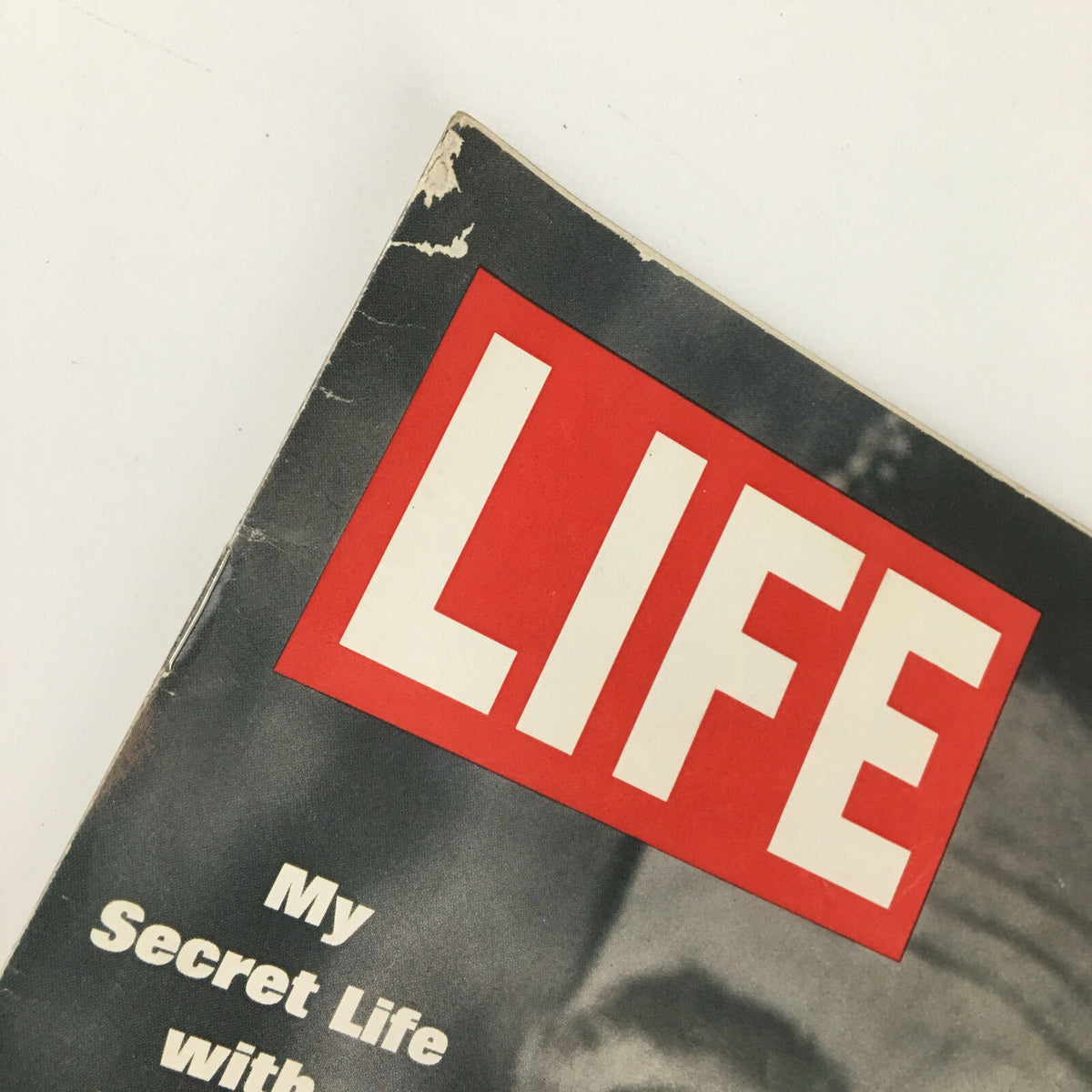 Detail of the top corner of VTG Life Magazine March 21 1969 showing the magazine title and article name, emphasizing its nostalgic appeal.