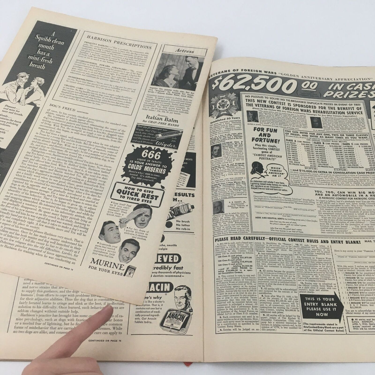 Interior pages from the January 9, 1950 issue of Life Magazine, showcasing vintage advertisements and articles, emphasizing the era's culture and history.