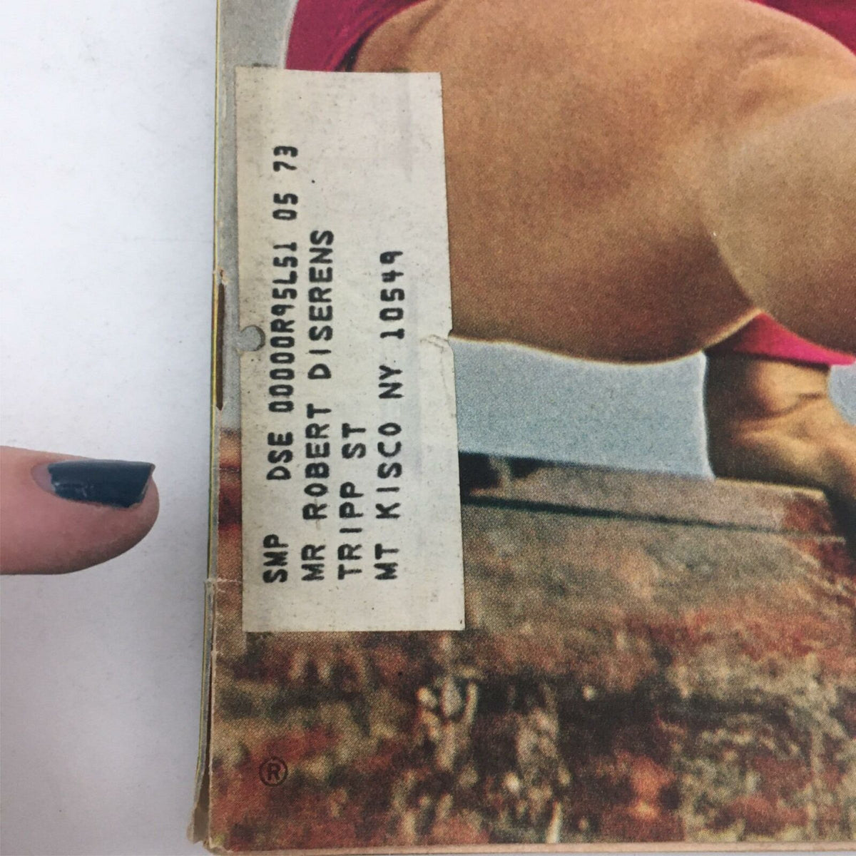Address label on the cover of the VTG Life Magazine dated May 5, 1972, featuring Cathy Rigby and highlighting 'The Hunger of Hubert Humphrey'.