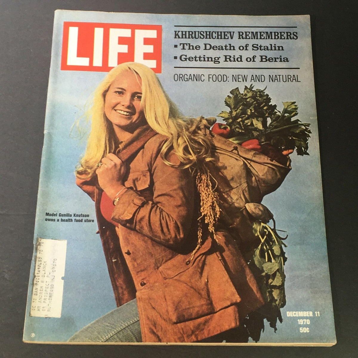 VTG Life Magazine December 11 1970 featuring model Gunilla Knutson on the cover with vegetables, alongside articles on Nikita Khrushchev and historical events.