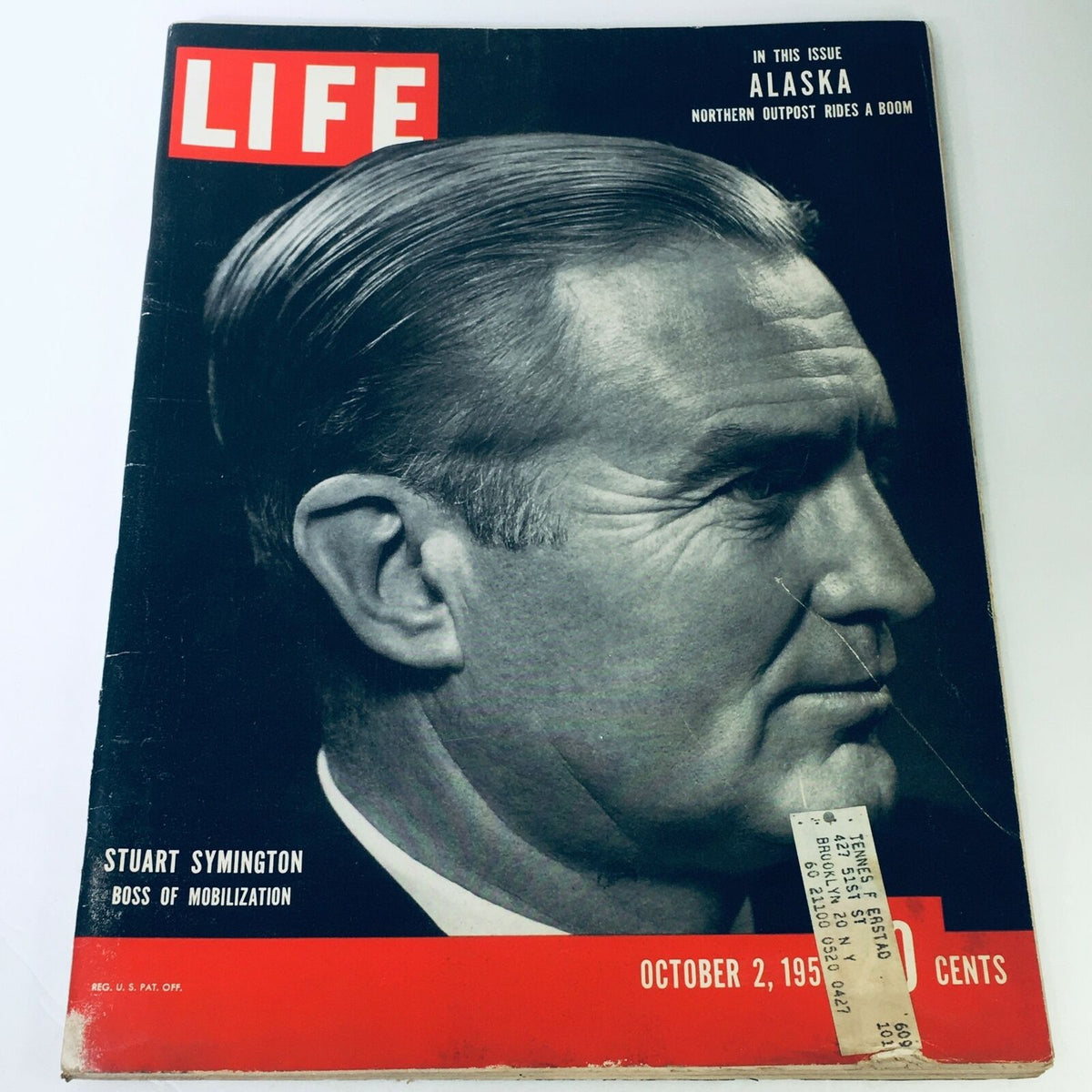 VTG Life Magazine October 2 1950 cover featuring Stuart Symington, with a prominent profile image and text indicating the issue's focus on the Northern Outpost of Alaska.