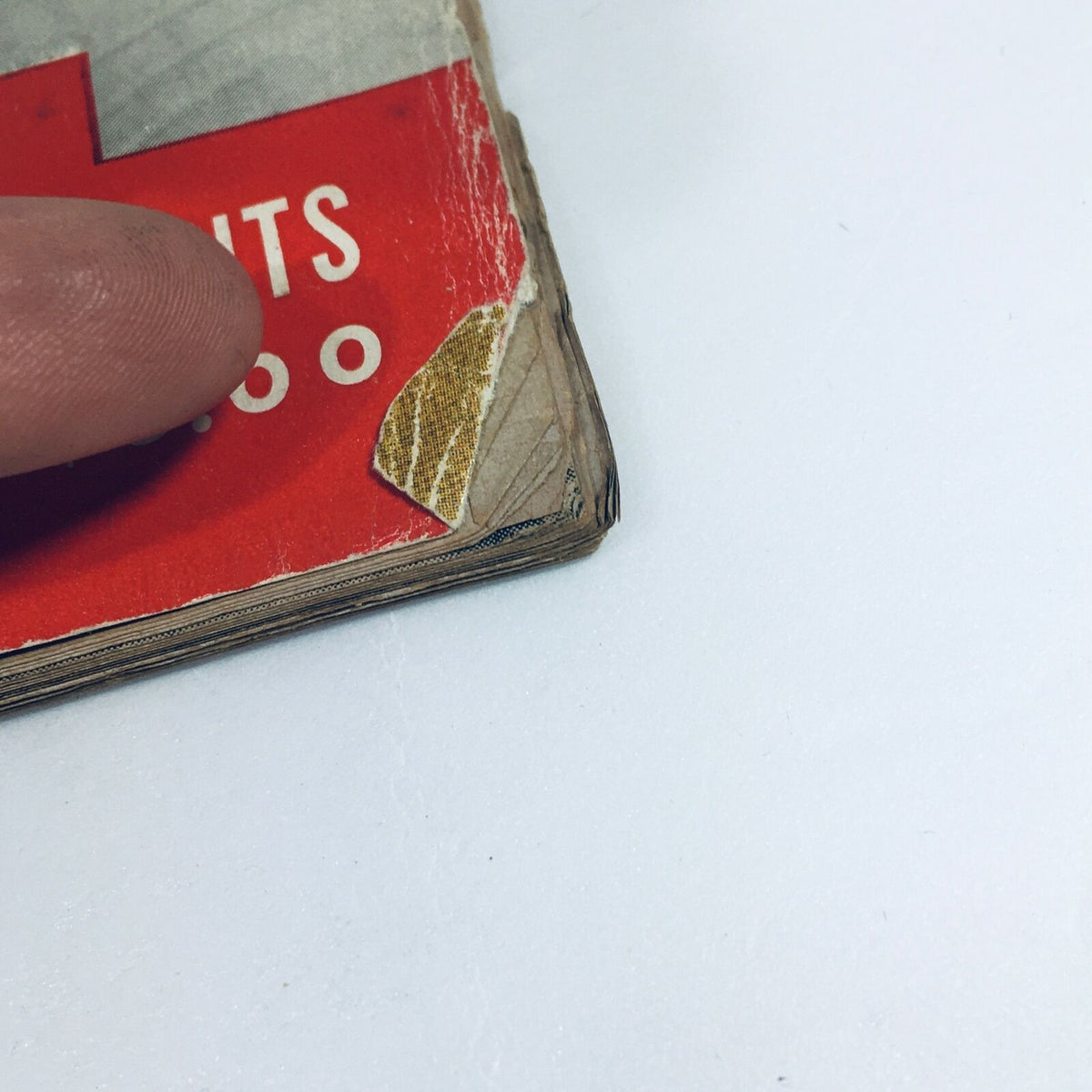 Close-up view of the corner of the VTG Life Magazine from January 2, 1950, showing minor wear and damage, illustrating the magazine's vintage condition.