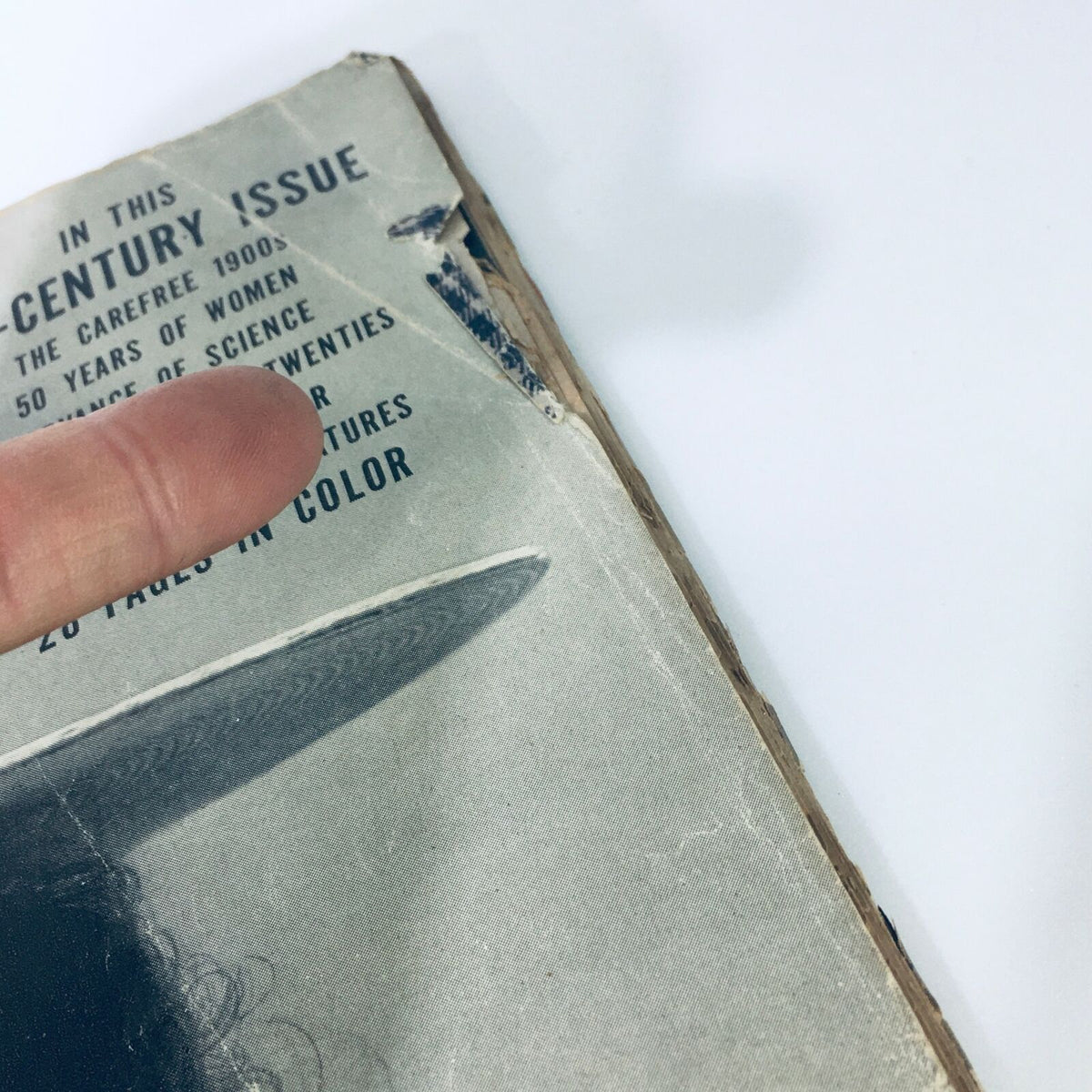 Detailed image of the back cover corner of the VTG Life Magazine January 2, 1950, highlighting the magazine's historical character with visible wear.