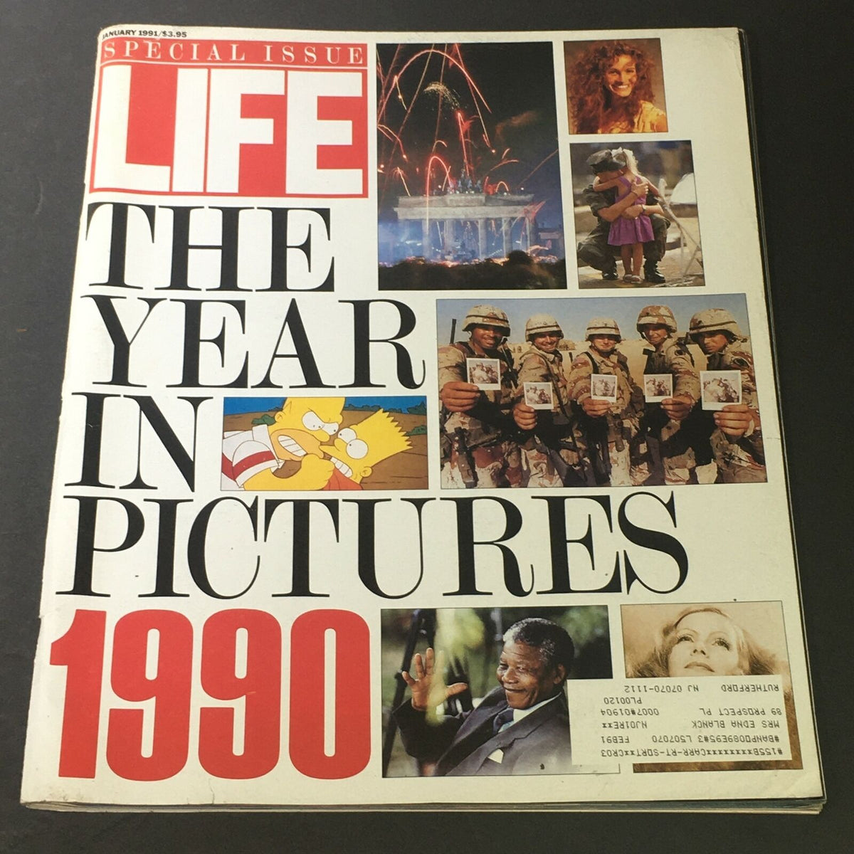Cover of VTG Life Magazine January 1991 titled 'The Year in Pictures of 1991' featuring iconic imagery including The Simpsons and historical events.