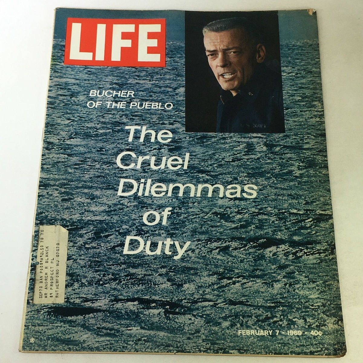 VTG Life Magazine February 7 1969 cover featuring the headline 'The Cruel Dilemmas of Duty' with a photo related to the Bucher Pueblo.