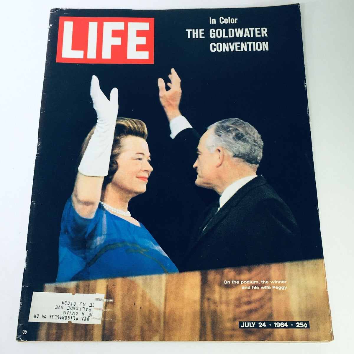 Vintage Life Magazine July 24 1964 featuring the Goldwater Convention with coverage of Barry Goldwater and his wife Peggy, showcasing an iconic moment in American political history. The magazine highlights vibrant colors and significant events of the 1960s.
