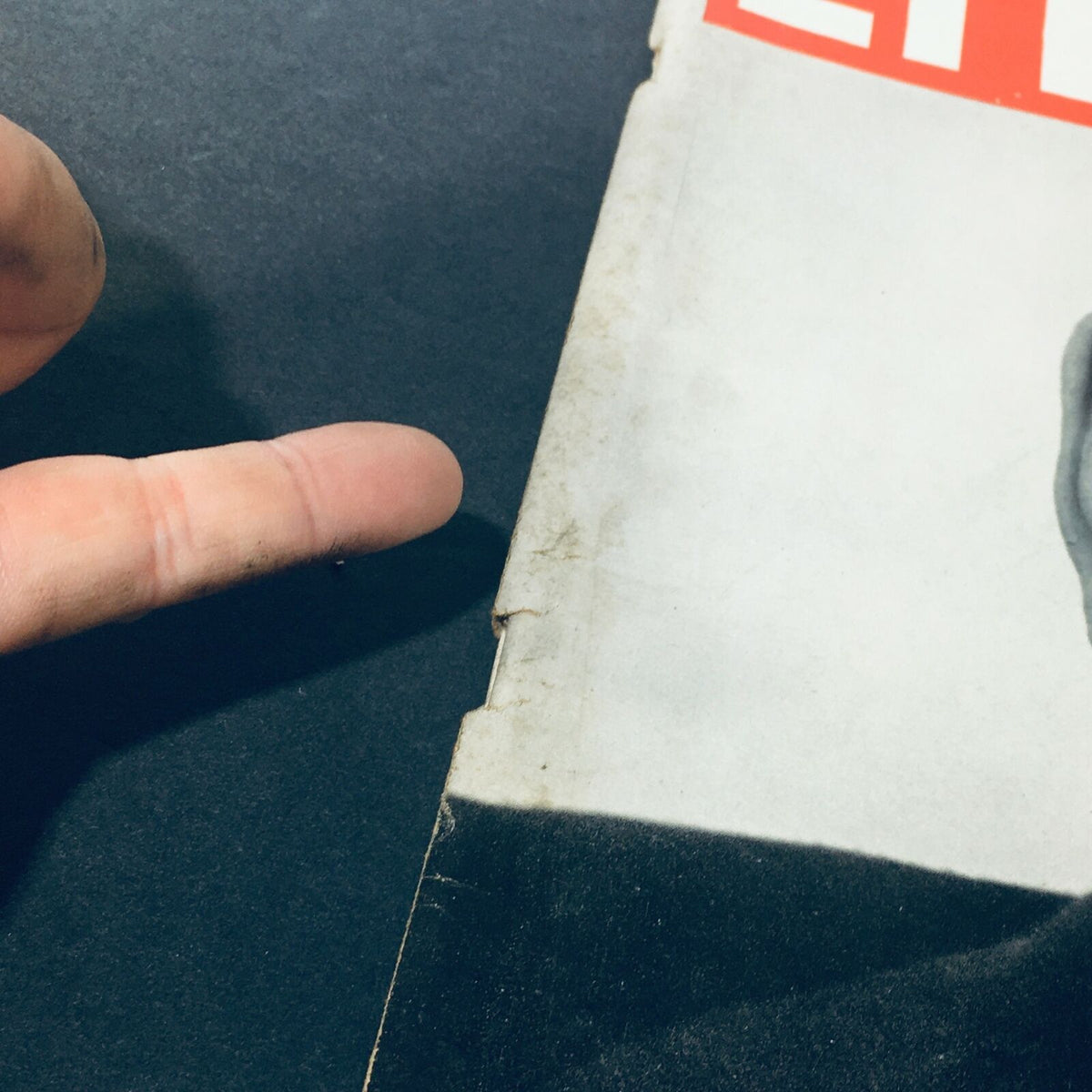 Close-up view of the edge of Life Magazine from May 24, 1948, highlighting the wear and condition of the cover, including minor marks and a finger pointing at a damaged corner. The magazine features former United States Senator Arthur H. Vandenberg.