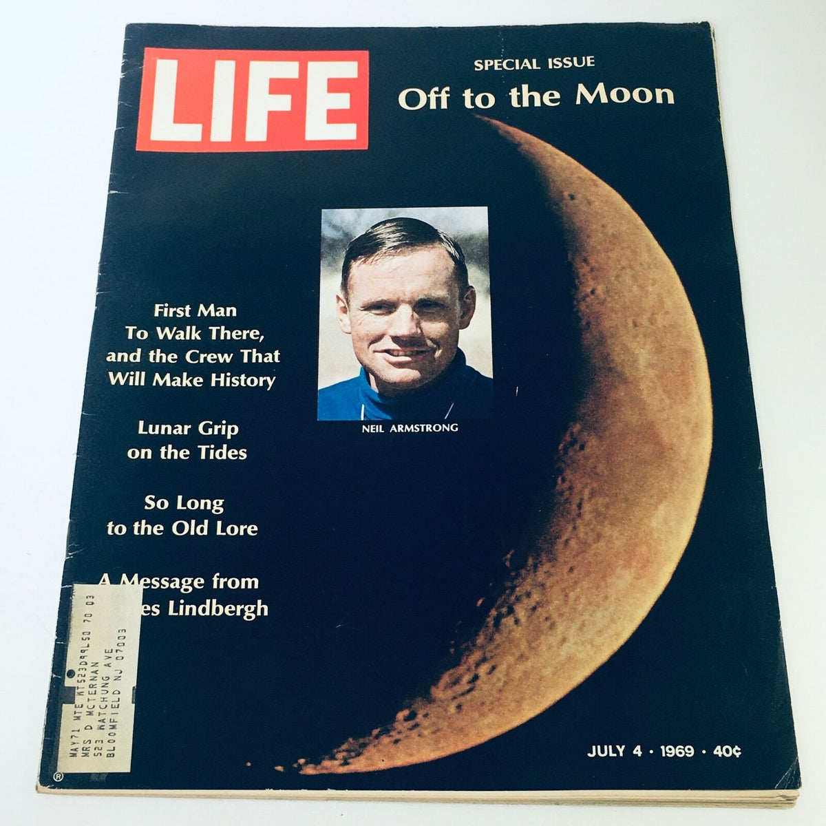 Cover of VTG Life Magazine from July 4, 1969 featuring Neil Armstrong, the first man to walk on the moon, celebrating the Apollo 11 mission.
