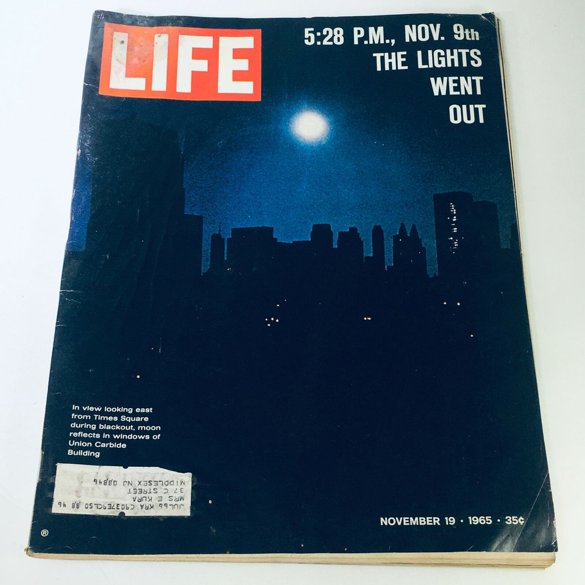 VTG Life Magazine cover from November 19, 1965, depicting Times Square during blackout at 5:28 P.M.