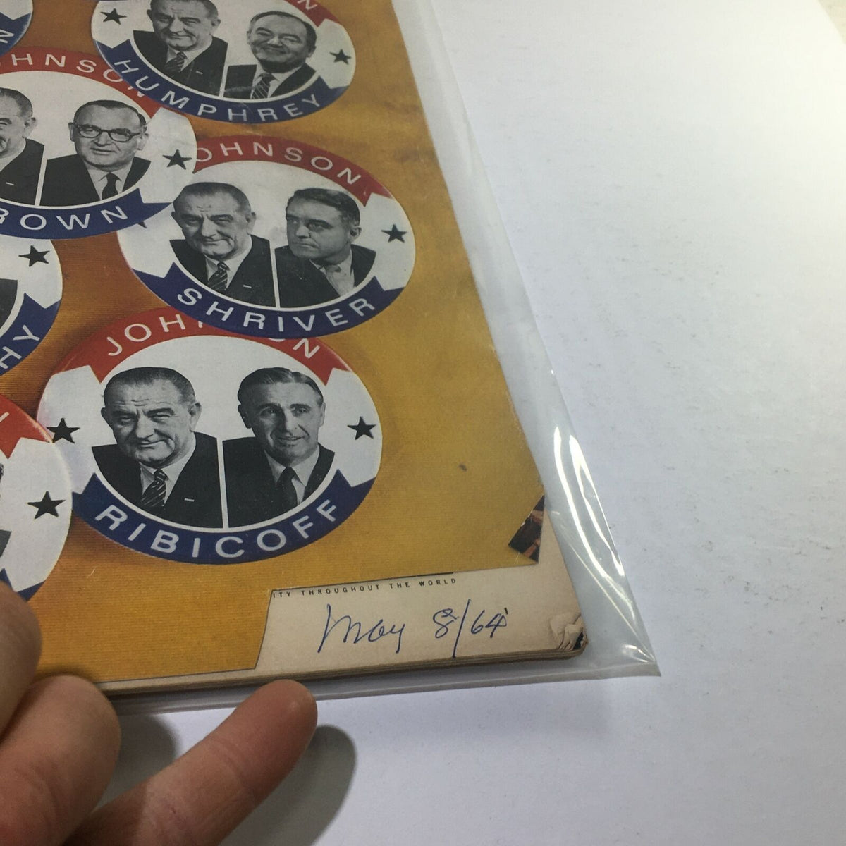 Close-up of the May 8, 1964 VTG Life Magazine cover, displaying details of political figures and the date handwritten at the bottom.