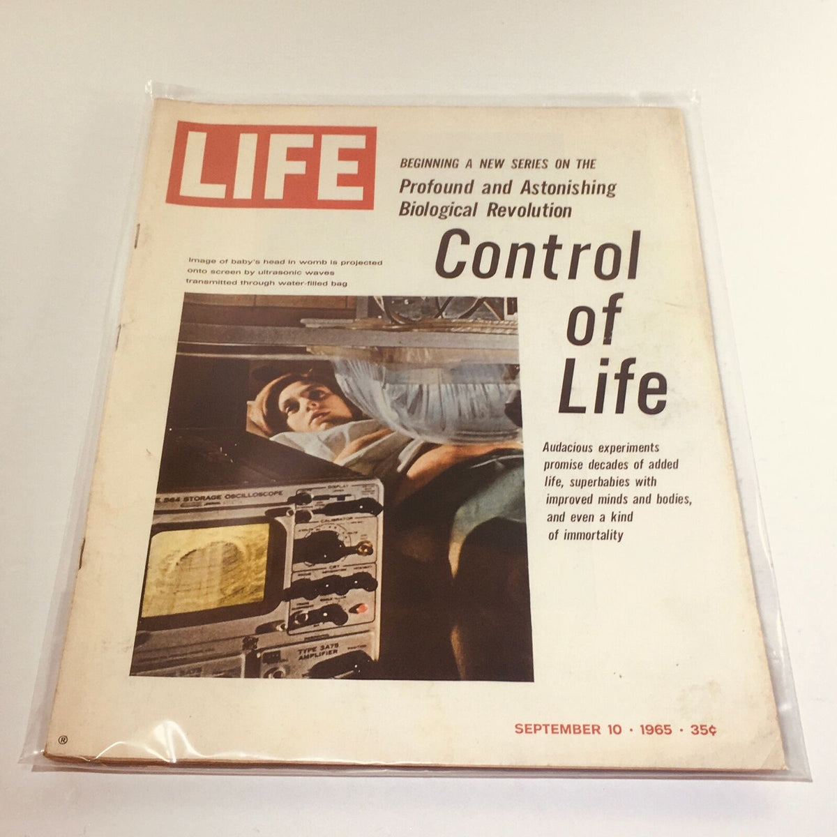 Cover of VTG Life Magazine: September 10, 1965 featuring the article 'Control of Life' with an intriguing image of a woman and advanced biological technology.